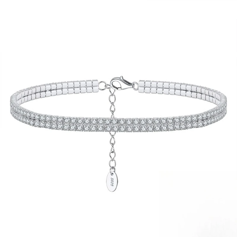 

S925 sterling silver anklet, double row zircon adjustable anklet
