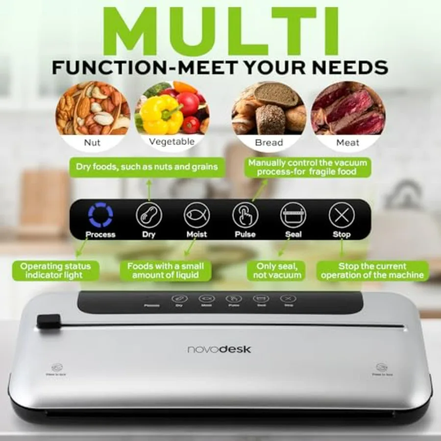 75KPa 6in1 Automatic Vacuum Sealer Machine for Home Food Preservation with Digital Display and Pulse Function Dual Modes for Dr
