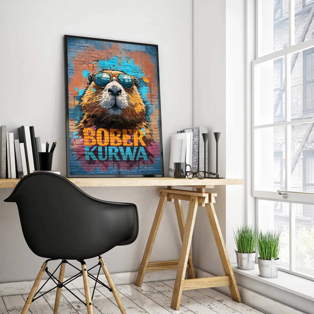 Spirit Animal Bober Kurwa Painting Artwork Poster Canvas Prints Bober Kurwa Portrait Wall Decor Bober Kurwa Beers Bar Decoration