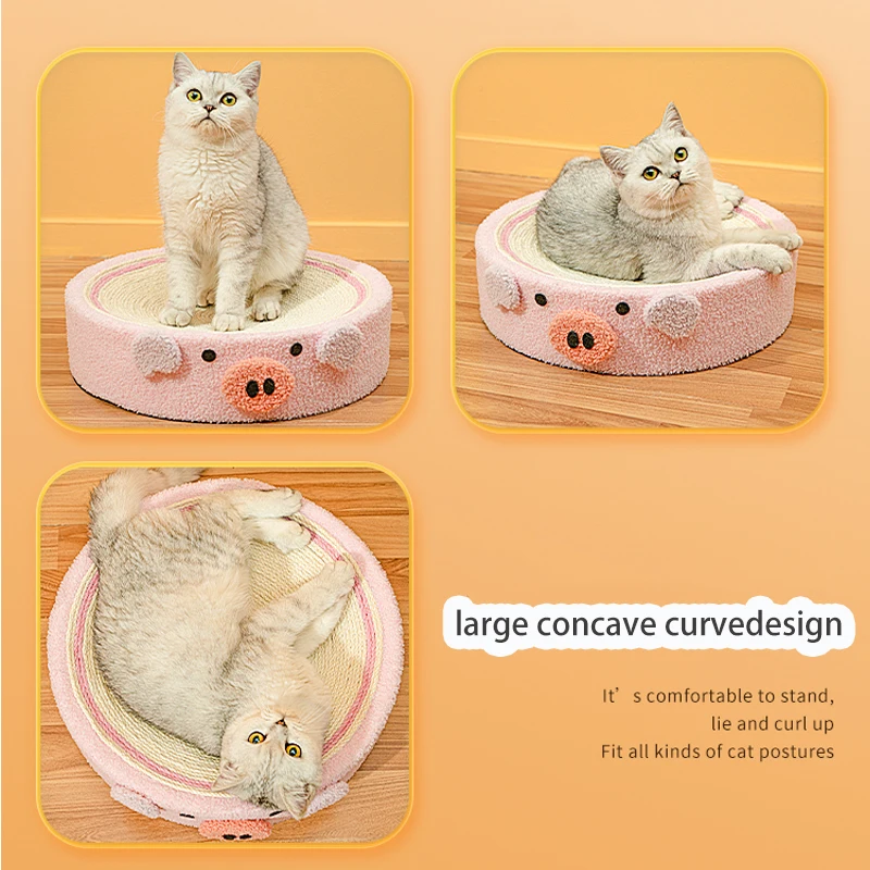 Cute Pig Cat Scratcher Sisal Weave Round Cat Scratching Pad 2 in1 Indoor Grinding Claws Cats Training Toys Furniture Protection