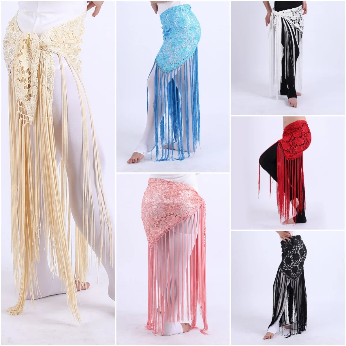 Lace Tassel Red Triangle Scarf Hip Scarf Performance Practice Waist Scarf Performance Belly Dance Waist Chain Water-soluble