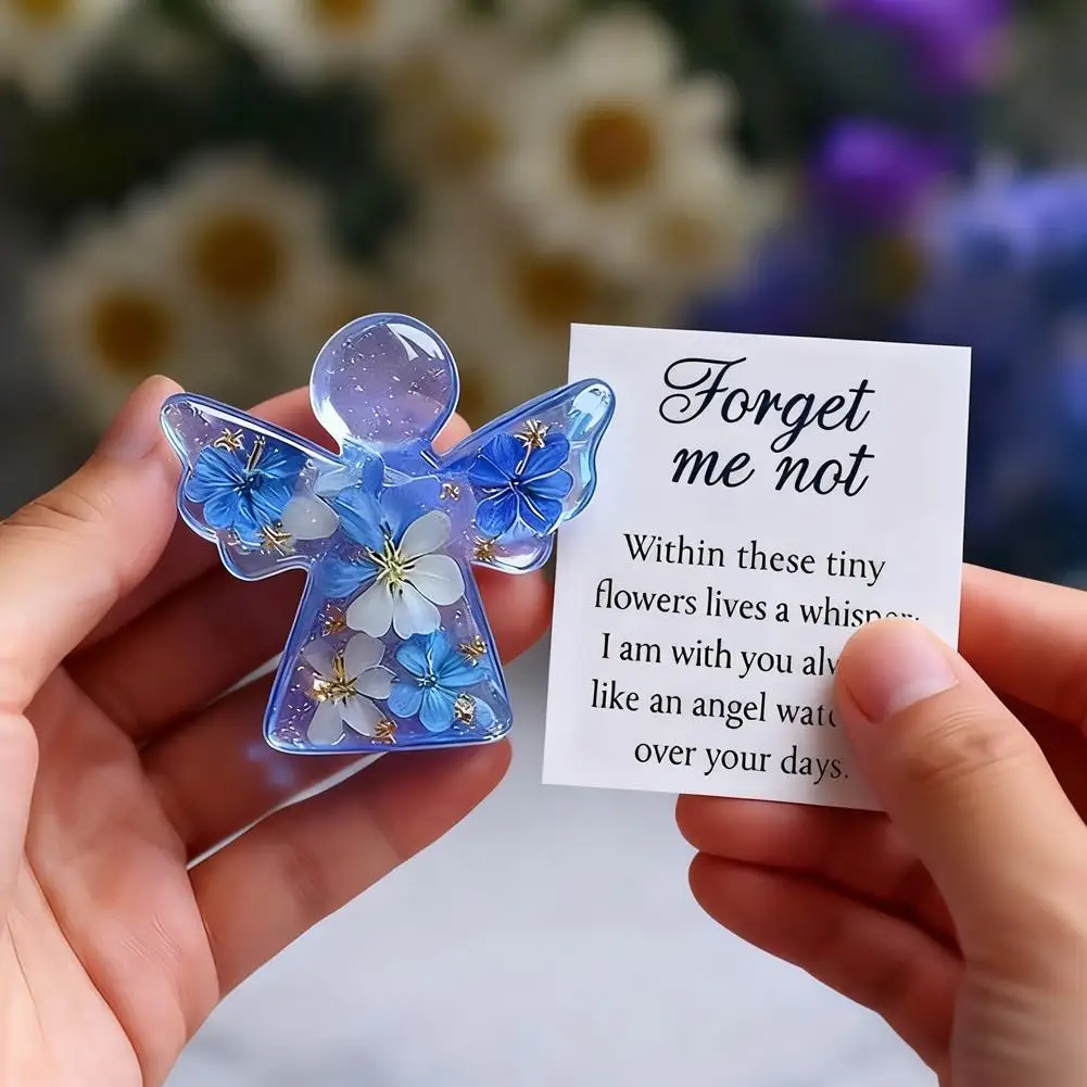 هدية Forget-Me-Not Angel المصنوعة يدويًا - تفاصيل معقدة، مع زهرة Forget-Me-Not الجميلة، هدية تزيينية لأصدقاء العائلة