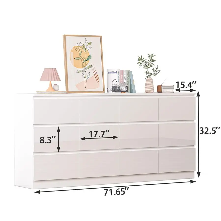 خزانة ذات 12 درجًا لغرفة النوم، 71 خزانة خشبية طويلة ذات أدراج، خزانة مزدوجة عصرية عالية اللمعان مع محطة شحن، يد