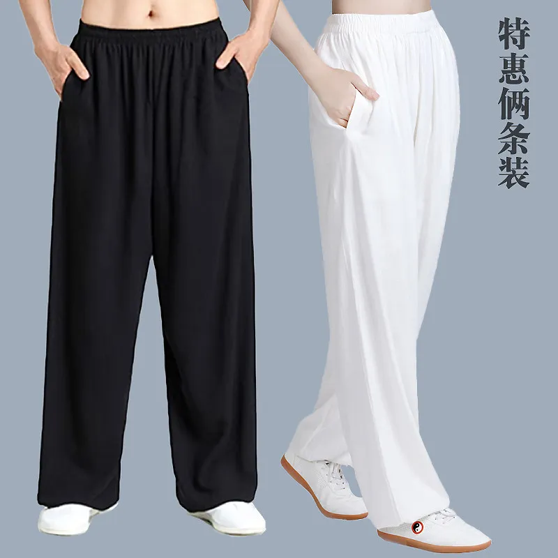 Women Men Tai Chi Pants Summer Lightweight Stretchable Cotton Linen Martial Arts Training Traditional Lantern Yoga Pants Premium