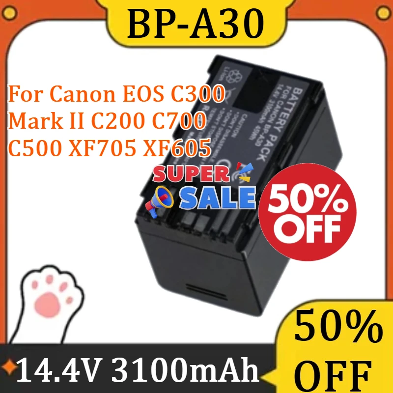 

For Canon EOS C300 Mark II C200 C700 C500 XF705 XF605 Camera Battery New 14.4V 3100mAh BP-A30 BP A30 Battery