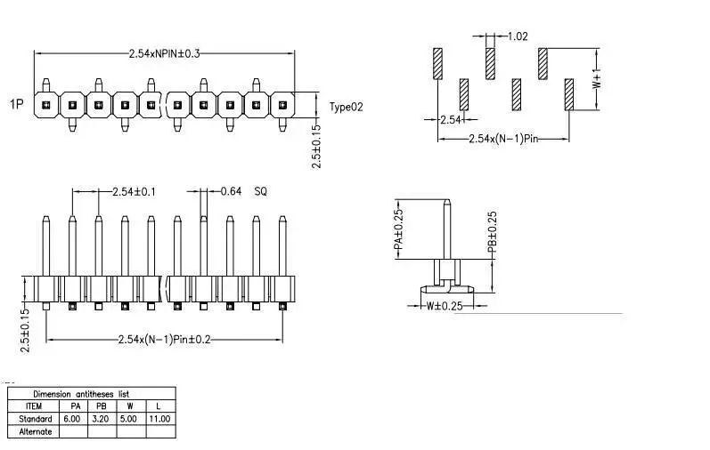 1 Stück Einreihiger SMD-Stiftleistenverbinder für Oberflächenmontage 1X40 Rastermaß 2,54 mm Dual 2×40Pin Vertikal – Detail 1