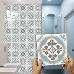 10pcs Portuguese Style Tiles Sticker Kitchen Backsplash Oil-proof Washbasin Peel & Stick Waterproof Surface Gloss Art Wall Decal