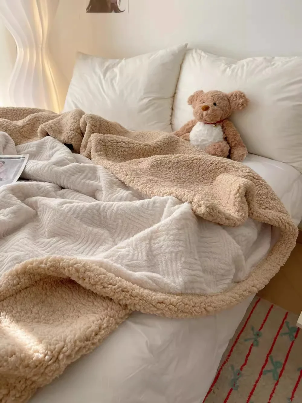 

Бархатное одеяло из меха кролика EROS, теплое, приятное для кожи, коралловое бархатное одеяло, простое однотонное одеяло Ins Sle Living ...