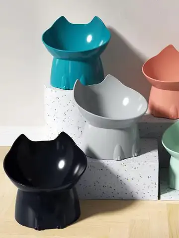 New cat bowl with long ears and high feet bowl with cat and dog neck protection and anti-overturning plastic raised pet bowl