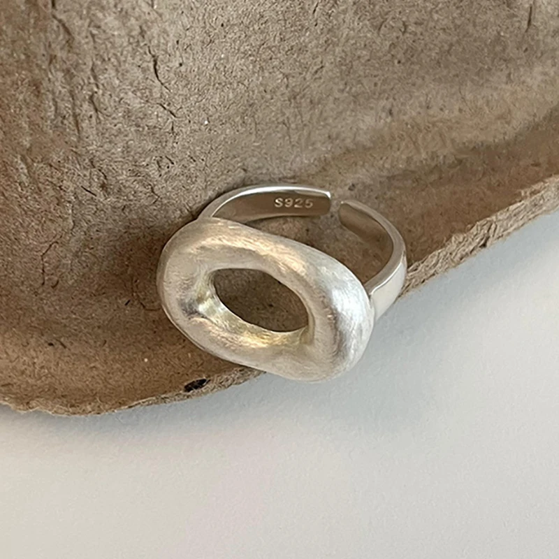 Foxanry Minimalist Silver Color Party Rings for Women Korean Cute Creative Design Hollow Scrub Geometric Finger Jewelry Кольцо