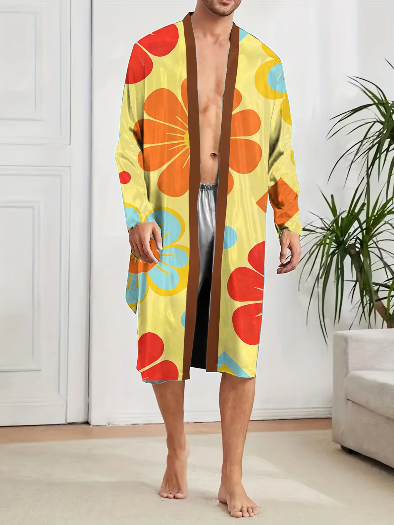 

Men's 3D digital printed bathrobe, casual and fashionable robe, loose and comfortable non fading home fun nightgown