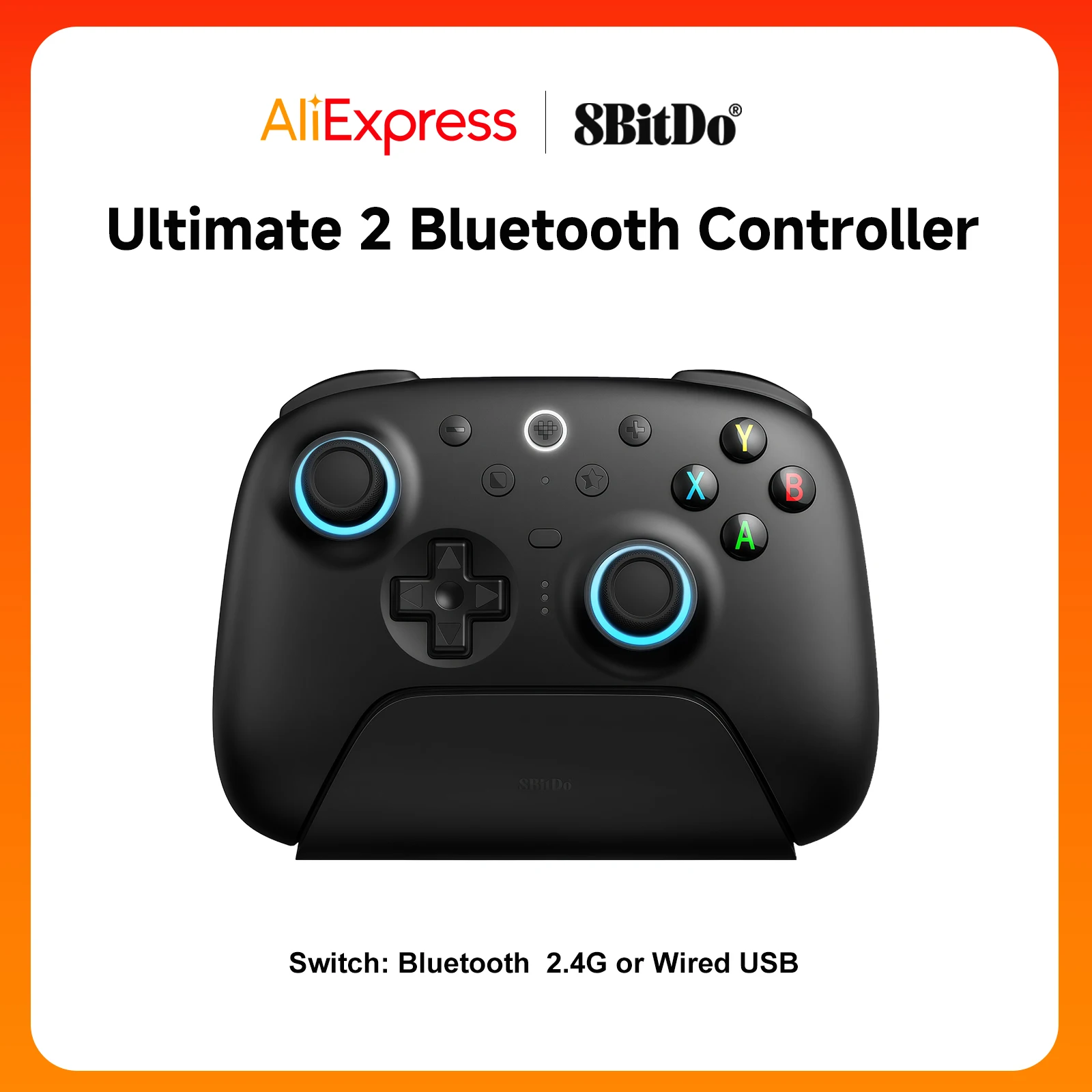 

Беспроводной контроллер 8BitDo Ultimate 2 Bluetooth/USB/2.4G с джойстиком TMR и зарядной док-станцией для Windows PC, Apple, Steam