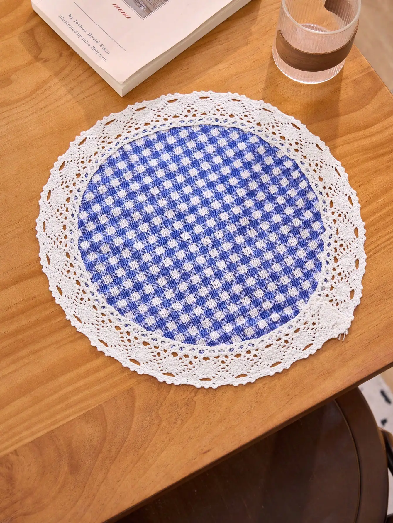 1/2/4/6/12pcs Blue Plaid Lace Placemats, Home Kitchen Table Decor Coasters, Non-Slip Pads For Holiday Gatherings, Birthday