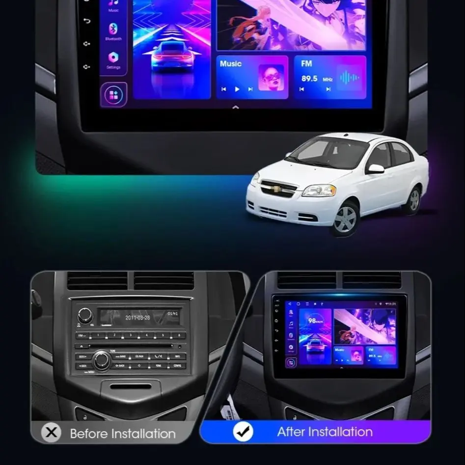 Auutoradio multimedialny Carplay samochodowy 9 cali dla Chevrolet Aveo 2 Sonic T300 2011-2015 z systemem Android Auto wifi 8Core wifi 4G GPS