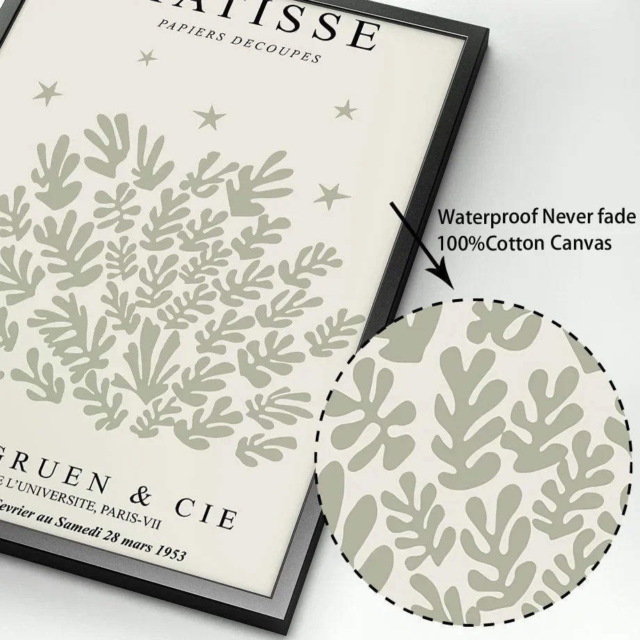 بوهو مجردة أوراق زهرة ماتيس فن الحائط ، خط النبات ، لوحة قماش ، ملصق الشمال ، صورة ، ديكور غرفة المعيشة ، امرأة #4