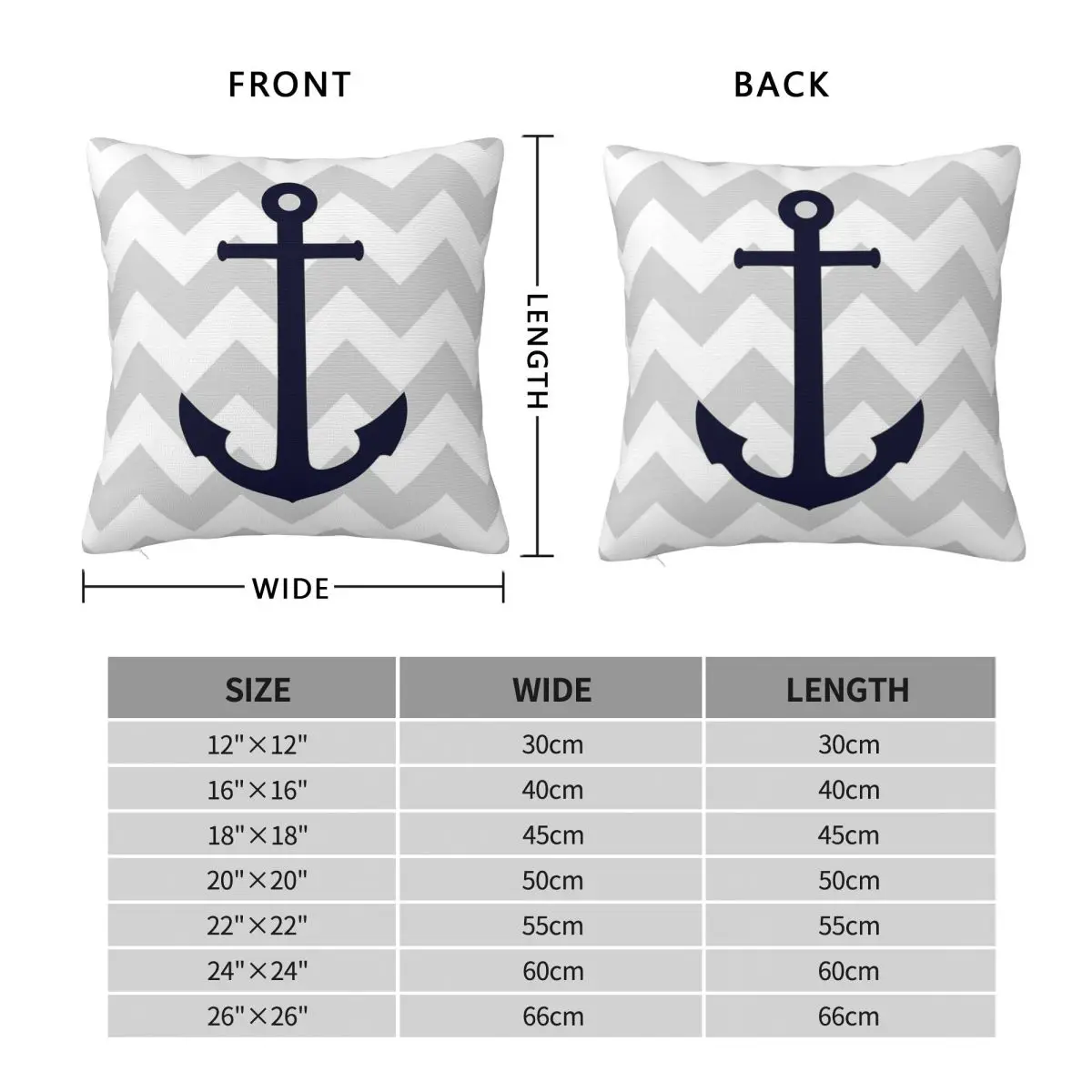 Nautical Navy Blue Anchor Chevron Square Pillowcase Polyester Linen Velvet Pattern Zip Decor Room Cushion Case Wholesale 45x45