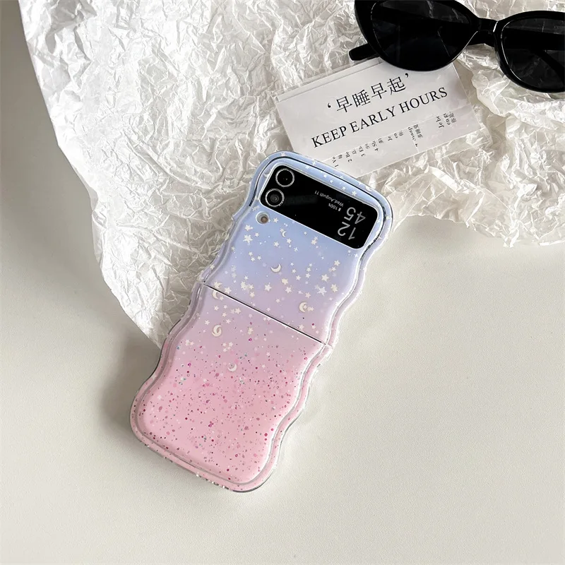 Color Gradient Stars Moon Phone Case for Samsung Galaxy Z Flip 3 Z Flip 4 Z Flip 5 Hard PC Back Cover for ZFlip5 Case Shell