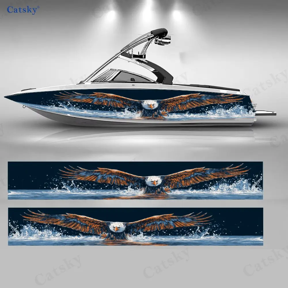 

Bald Eagle Treading Wave Boat Stickers, PVC Waterproof Durable Vinyl Wrap Decals for Fishing Boats, Durable and Stylish Design