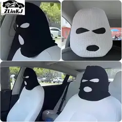 1PC Funny Spoof Car Seat Headgear Headrest Cover 3 Hole Knitted Face Mask Seat Cover Car Creative Seat Decorations Accessories