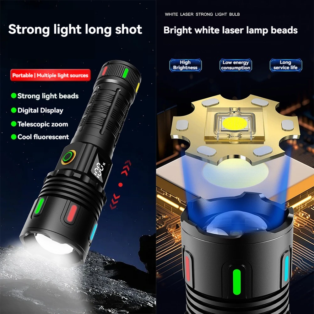 Strong Light Fluorescent Lantern High Power LED Flashlight USB Rechargeable Long Shot Tactical Torch Outdoor Super Bright Lamp