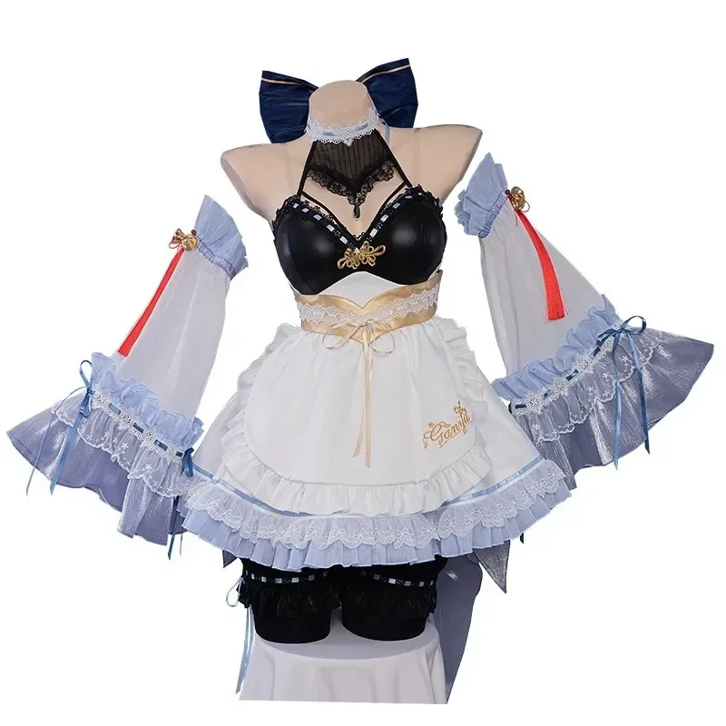 Disfraz de Anime Genshin Impact Ganyu para mujer, vestido de sirvienta con peluca Wang Xiaomei, traje de Carnaval de Halloween Kawaii Sexy