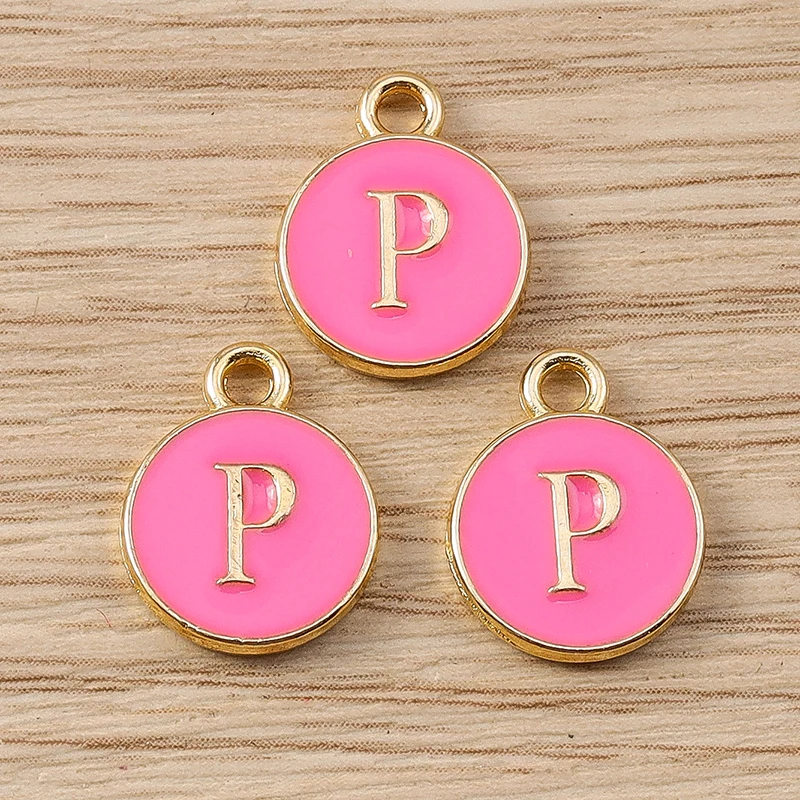 10 Stück niedliche, doppelseitige Buchstabenanhänger aus Emaille, Alphabet A-Z, zum Basteln von Schmuck, für Namens-Ohrringe, Halsketten und DIY-Bastelarbeiten. – Detail 18