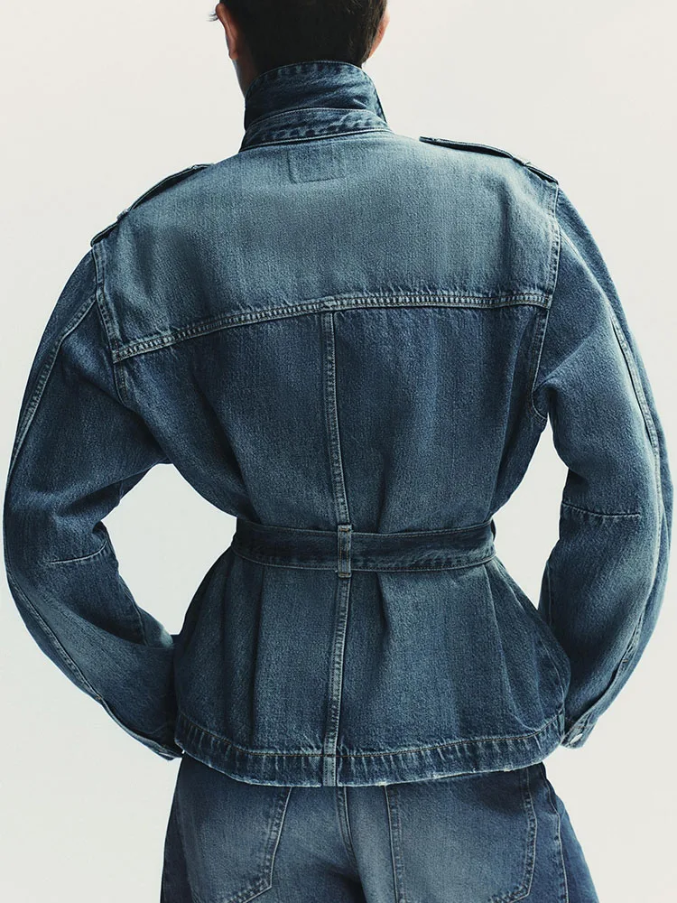Autunno 2025 Cappotto Jaet da donna Jeans con risvolto in denim Costume di scena etnico Nuovo arrivo Capispalla Faionable per donna
