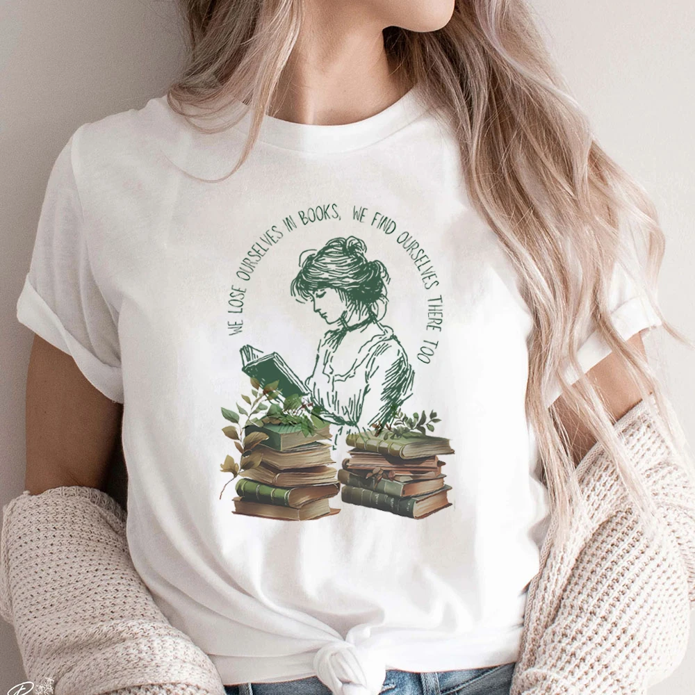 Book Loving Tees for Reading Print T-Shirts We Lose Ourselves in Books Librarian Gift Book Lovers Feminine Shirt  Feminine Shirt