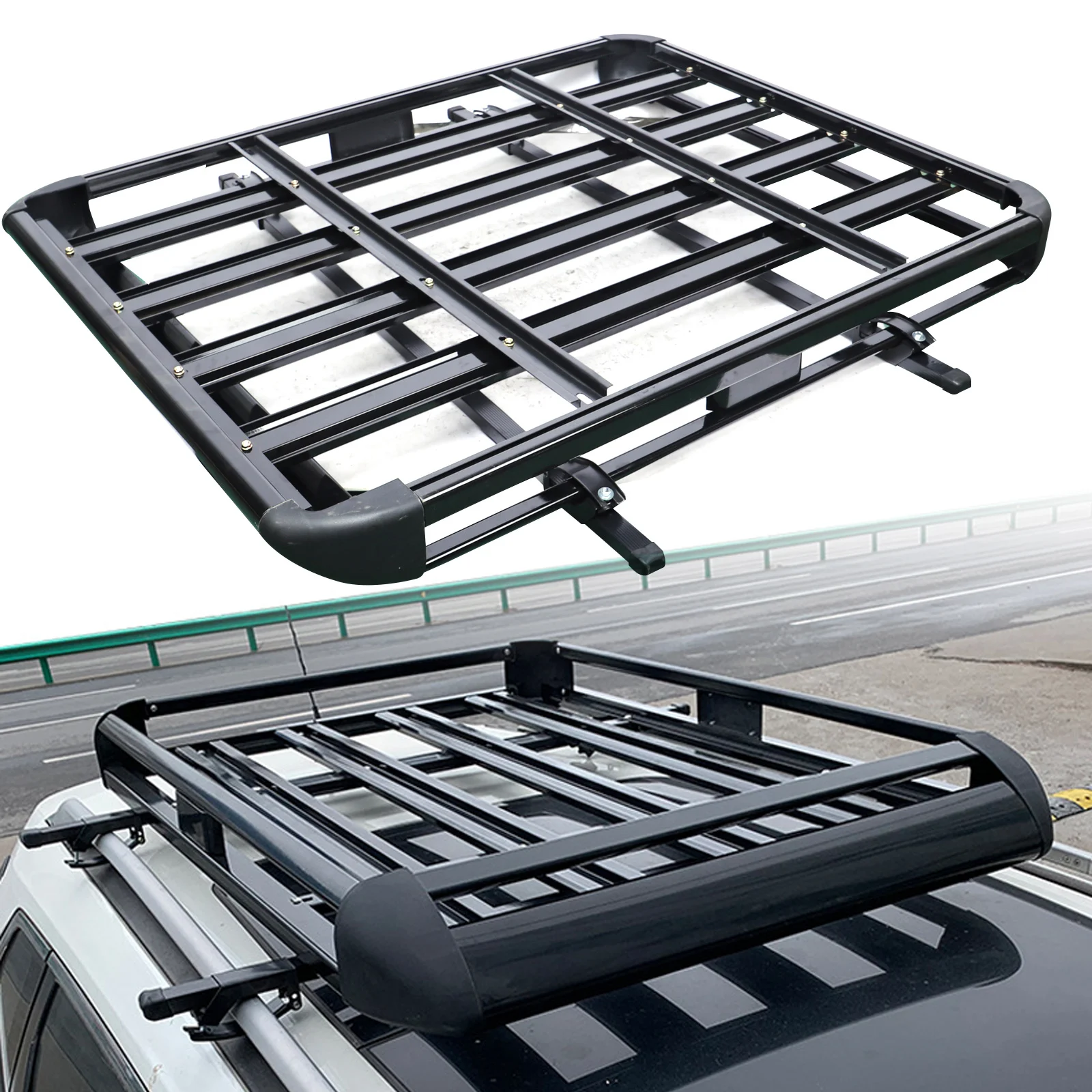 Black Universal Car Roof Rack Cargo Aluminum Alloy Top Carrier Luggage Basket with Bars For SUV -Single Deck 127*97cm