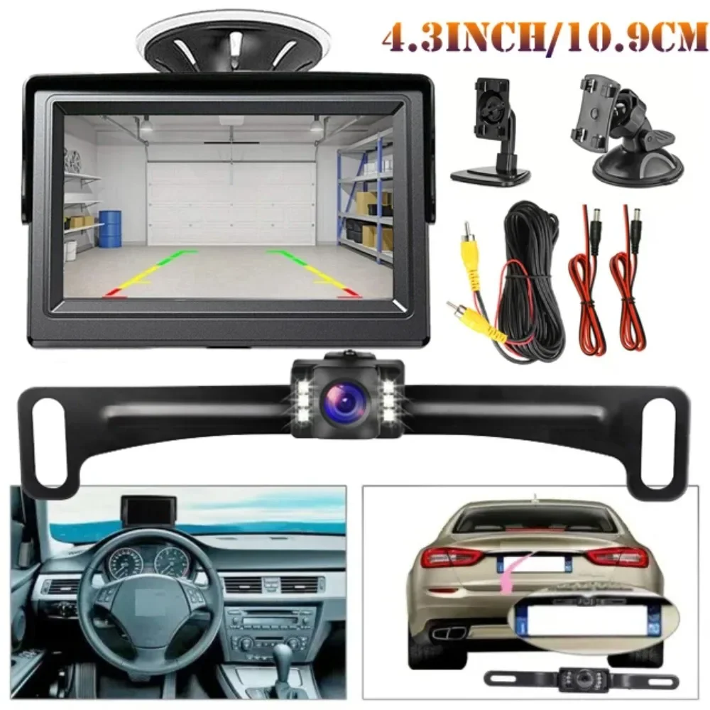 QueenDer Car Monitor Camera Kit 4.3 Inch TFT LCD Screen Rear View System for Cars,Trucks,Pickups,Suvs Easy Installation