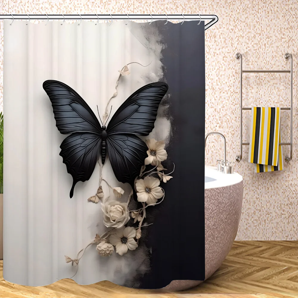 Butterfly Illustration Bathroom Shower Curtain Waterproof Curtains for Houses Rooms Folding Partition Accessories Bath Bedrooms