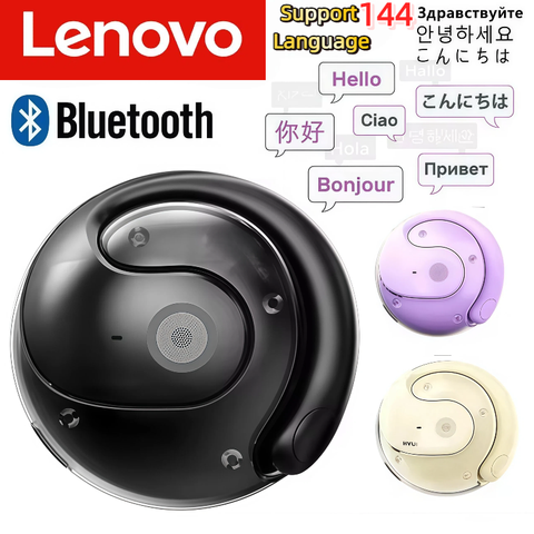 Lenovo Wireless Bluetooth AI Real-time Language Translation Earphones 144 Languages Ear Hanging Headphone Translator For Busine