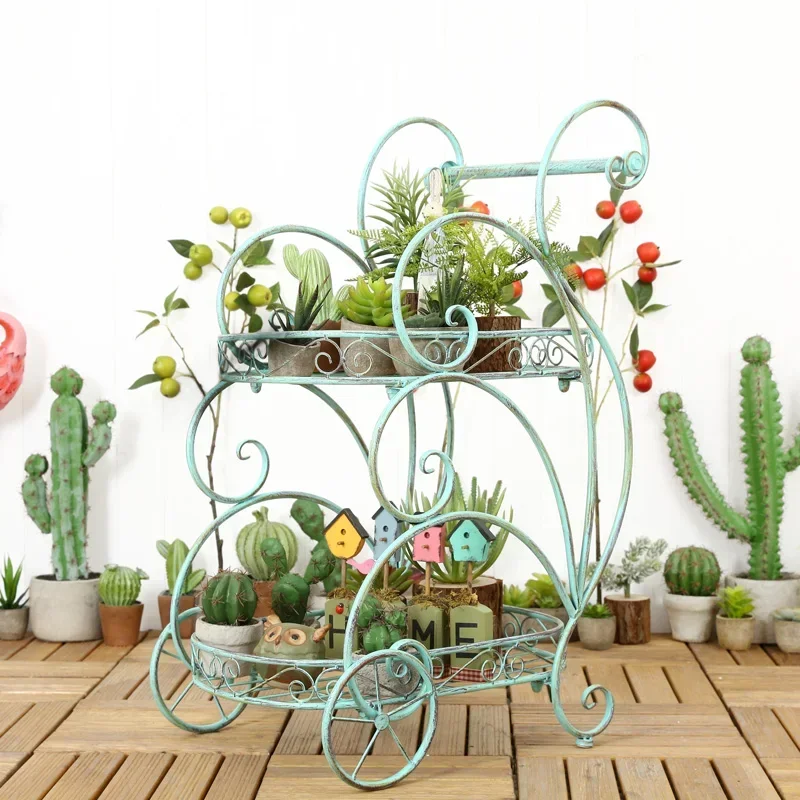 

American country vintage wrought iron cart flower pot rack balcony living room courtyard garden flower shop kindergarten