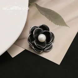 GLSEEVO Korean Minimalist Camellia Brooch For Women Luxury Design Personality Metal Brooch High Quality Flower Corsage Gifts