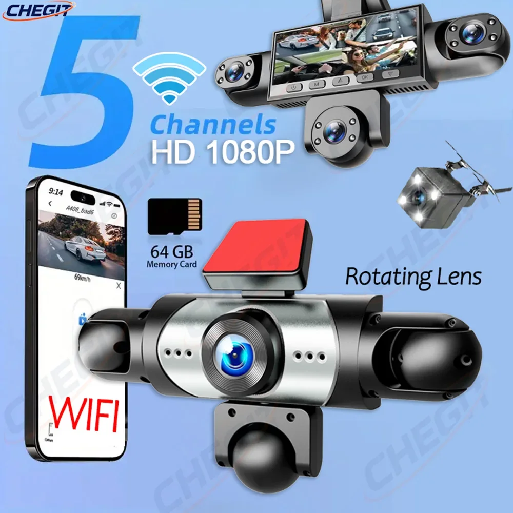 

5 каналов 360 ° Передняя внутренняя левая/правая камера заднего вида 1080P, автомобильный видеорегистратор с Wi-Fi, ночное видение, автомобильные аксессуары
