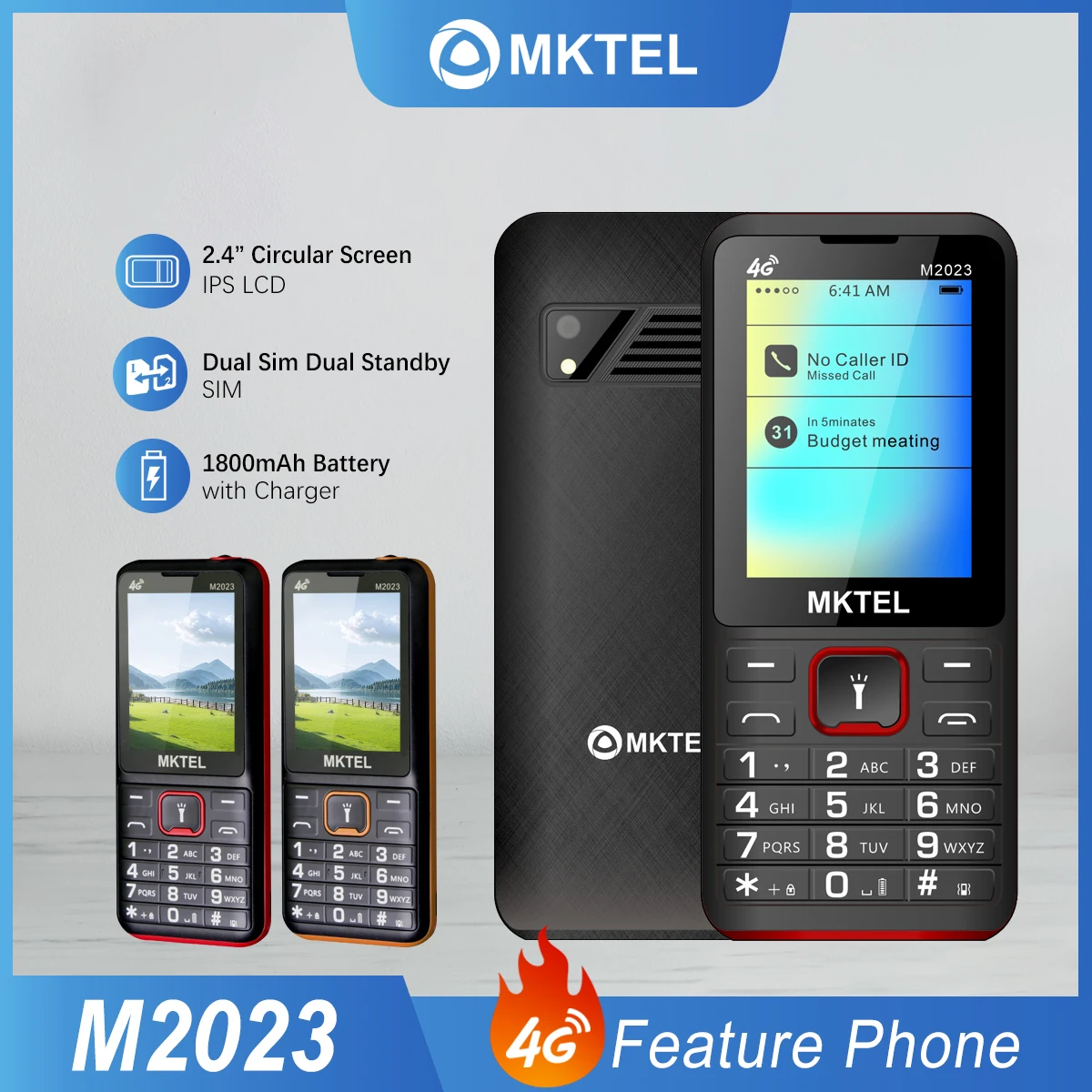 MKTEL M2023-4G Touchscreen enabled mobile phone 2.4‘’touch screen Display Standy 1800mAh MP3/MP4/FM Radio/Bluetooth/GPRS