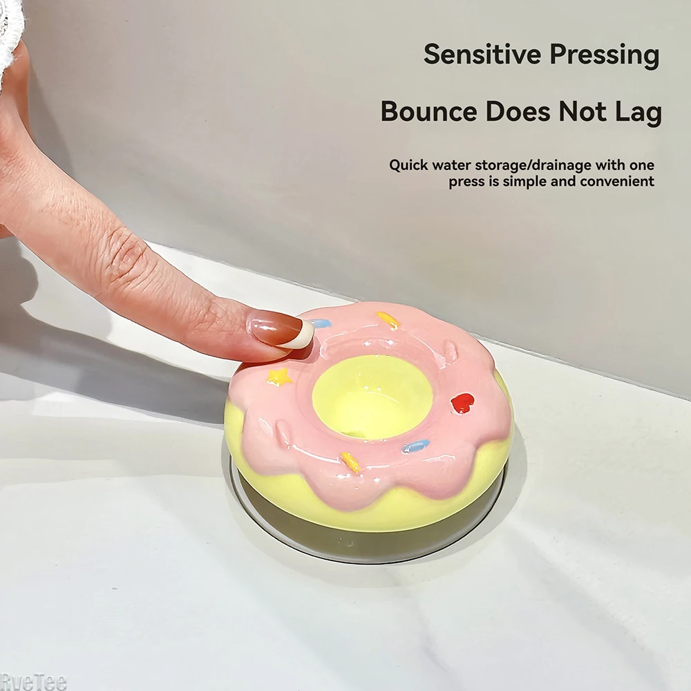 

Cute Ceramic Donut Pop Up Drain Sink Drain Shower Drain Cover for Bathroom Basin Home Decoration