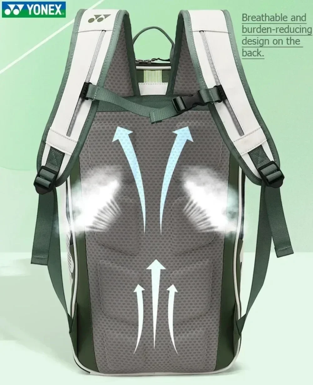 YONEX 하이 퀄리티 배드민턴 가방, 가죽 스포츠 테니스 라켓, 어깨 배낭, 다기능 최대 용량 6 개 라켓