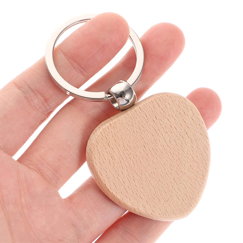 12Pcs Blank Wooden Key Chain Heart Pendant Wood Keychain Keyring