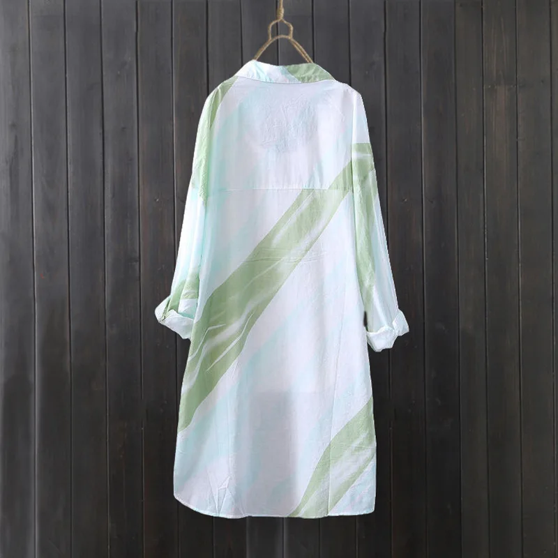 Szyfonowa koszula damska letnia o średniej długości, bluzki z nadrukiem, odzież ochronna, duży rozmiar, luźny krój, styl zachodni, cienka koszula.