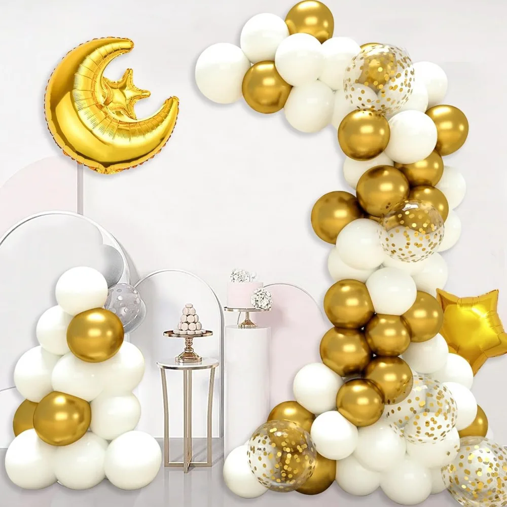 69-teiliges goldenes Mond-Stern-Ballon-Set – metallische goldene Luftballons für Geburtstag, Hochzeit, Party, Babyparty, Festival, Dekorationszubehör