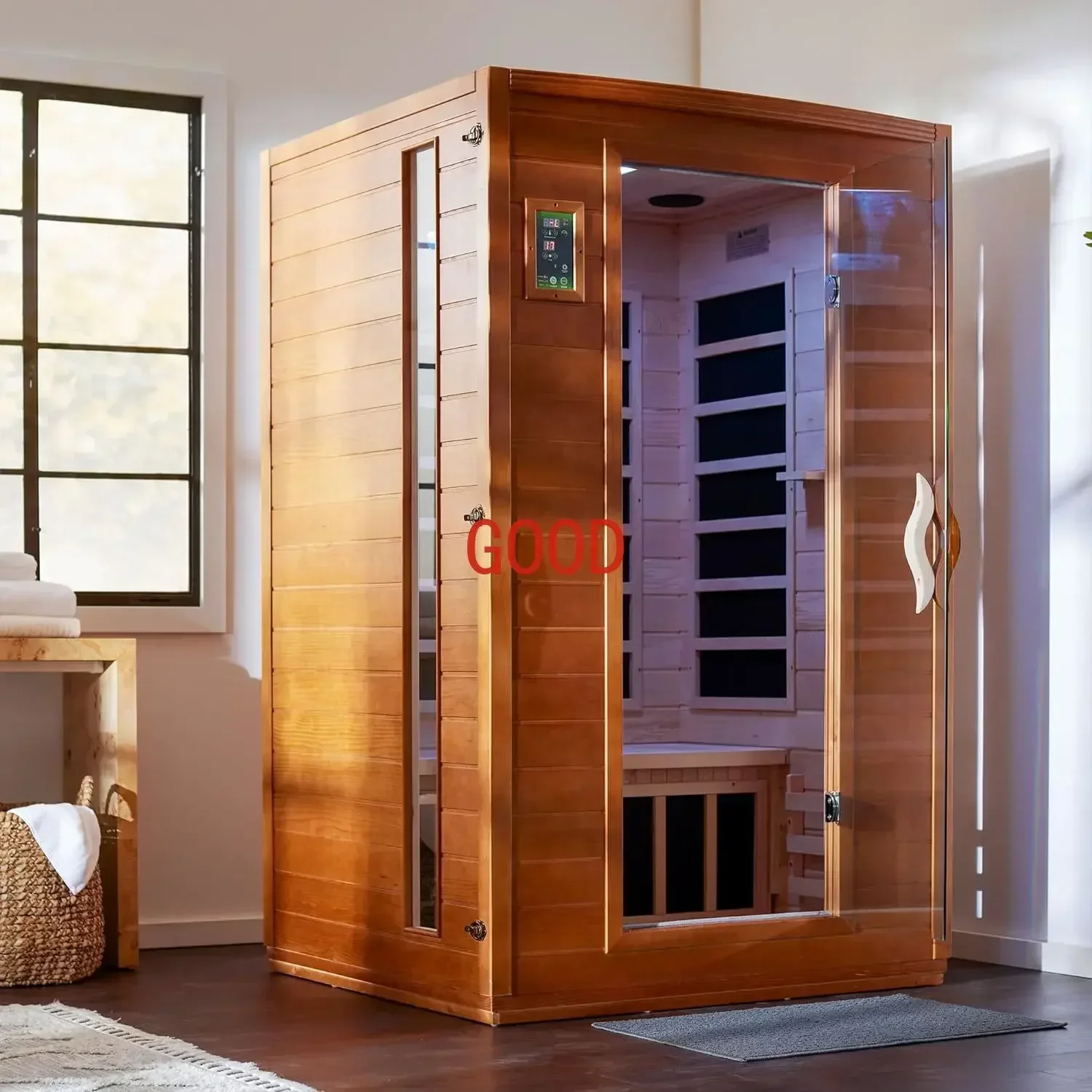 Andora 2 Person Low EMF 6 Heating Panel Infrared Therapy Wood Dry Heat Sauna with Bluetooth MP3 Aux Connection for Home