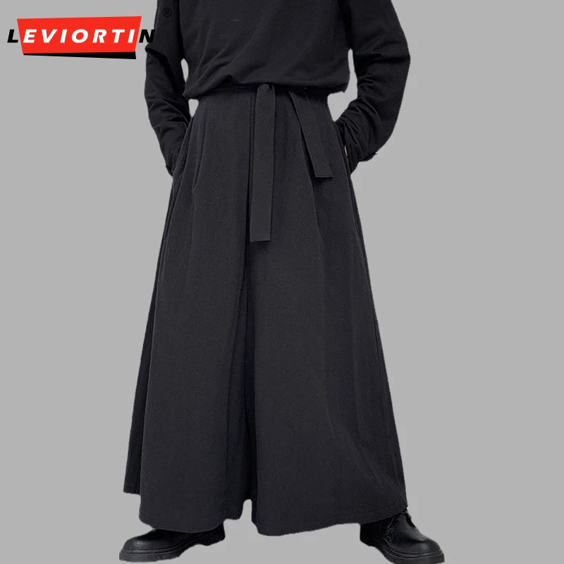 

Four Seasons NewStreetwear Men Kimono Samurai Pants Casual Wide Leg Pants Chinese Style Hanfu Tang Trousers Male Kendo Uniforms