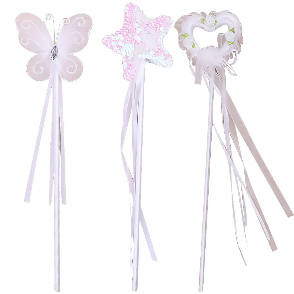 Varitas de hadas con diseño de corazón de pentagrama, Material seguro blanco, varillas para fiesta de cumpleaños para niños, varita de pentagrama, varita de hadas, 3 uds.