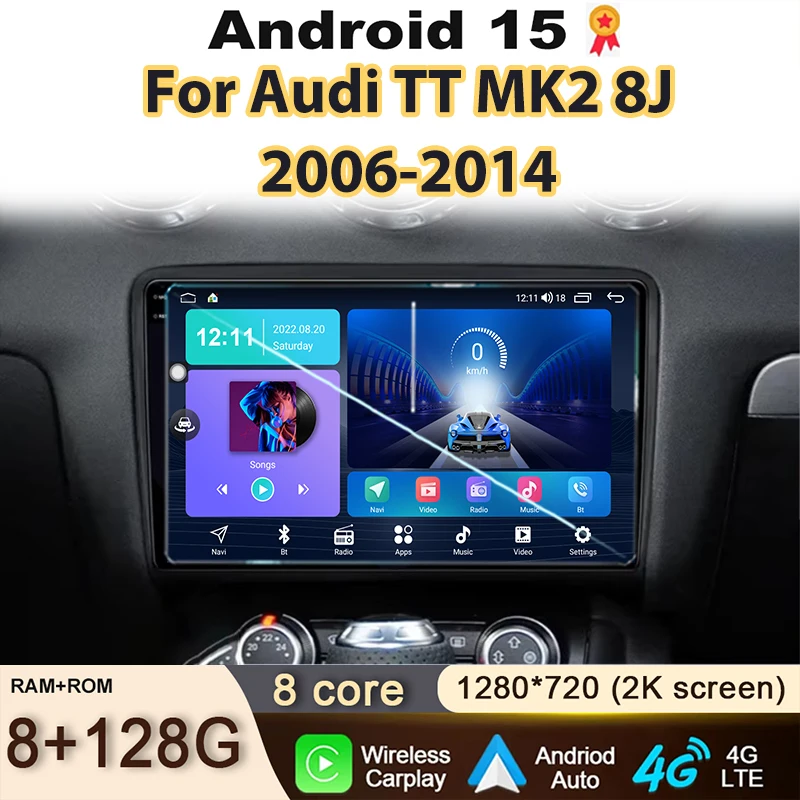 

Автомобильный радиоприемник для Audi TT MK2 8J 2006-2014 Carplay Android 15 Авто GPS-навигация QLED Screen Play Мультимедийное видео GPS без 2din DVD