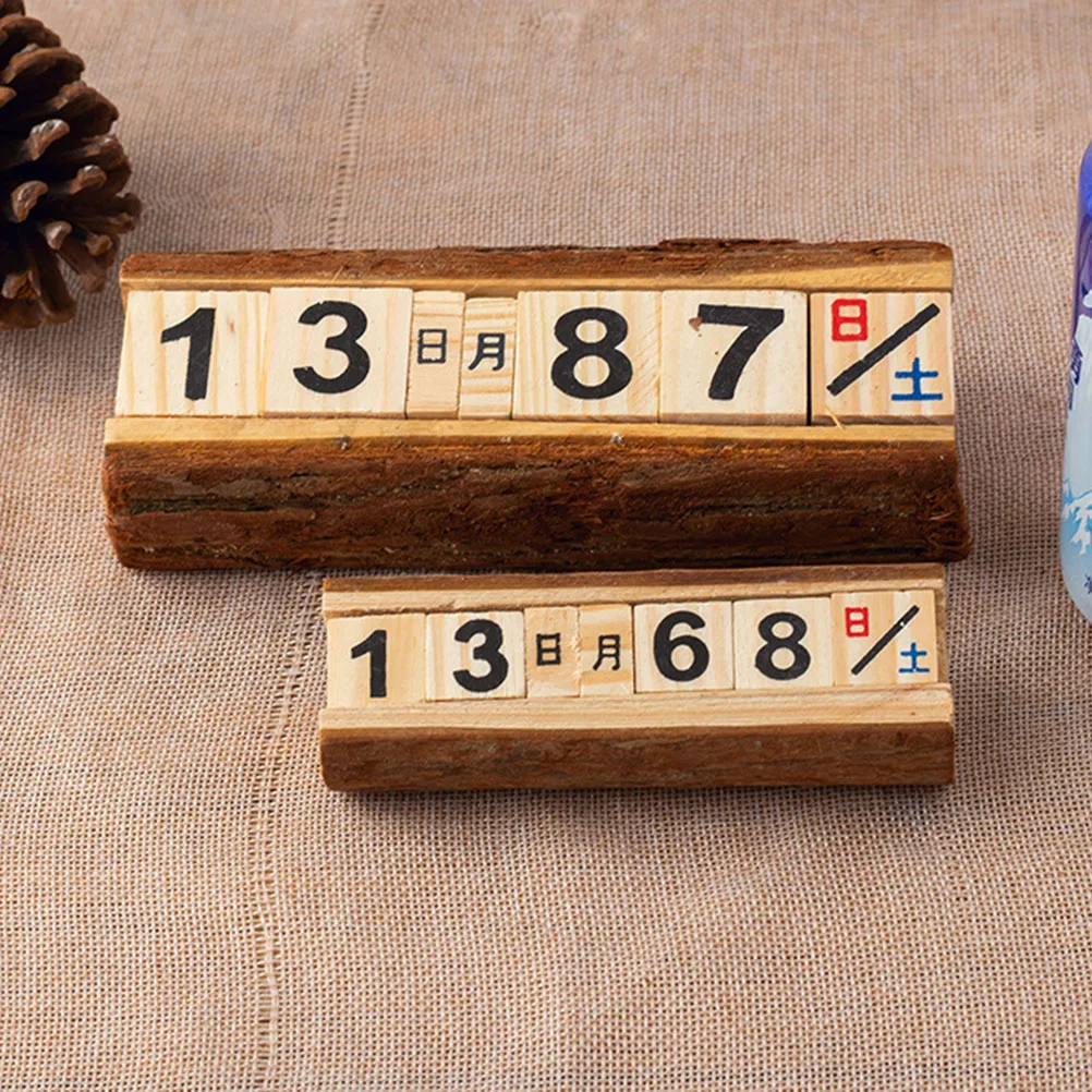

2 PCS Wooden Calendar Weekly Perpetual Desktop Date Display Office 2024 Daily Decoration
