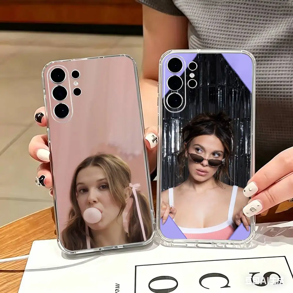spoof Millie Bobby Brown Actress Transparent phone Case For Samsung S25,24,21,22,21,20,10,S9Ultra,Plus,Fe,Lite
