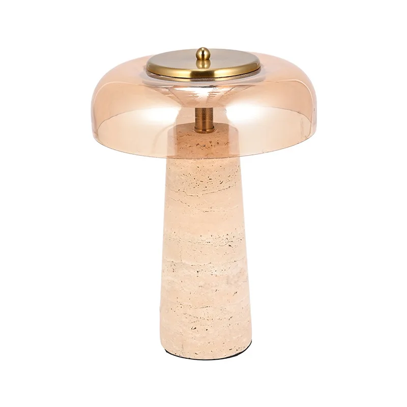 Nordic Denmark yellow travertine mushroom bedside lamp study wabi-sabi wind creative bedroom desk lamp high sense