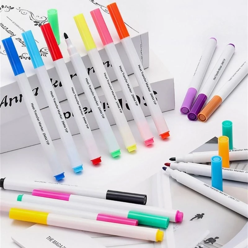 

W89C 12/18Pcs Iron On Transfer Pen for Tshirt, Bag, Shoe, Hat, 12/18 Color Fabric Marker Embroidery Transfer Pen for Clothing