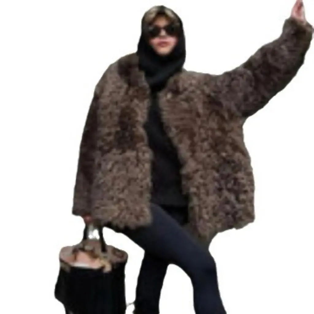 

Women's Thickened Lamb Wool Coat Autumn Winter Loose Fluffy Outerwear New Style